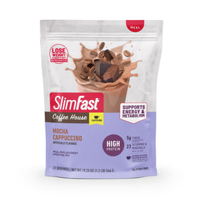 SlimFast high protein coffee house smoothie Mocha Cappuccino tub boosts energy