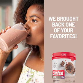 SlimFast Keto Shake in a glass ready to enjoy as a keto meal