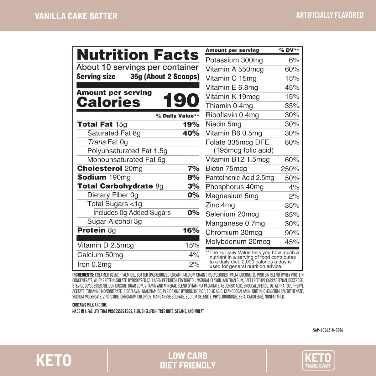 Pouring SlimFast Keto Vanilla Cake Batter into a glass shows creaminess