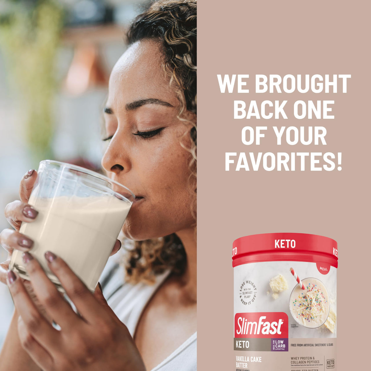 Whey and collagen blend in SlimFast Keto Vanilla Cake Batter