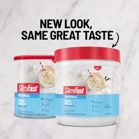 SlimFast Original French Vanilla nutrition facts highlighted for vitamins and minerals