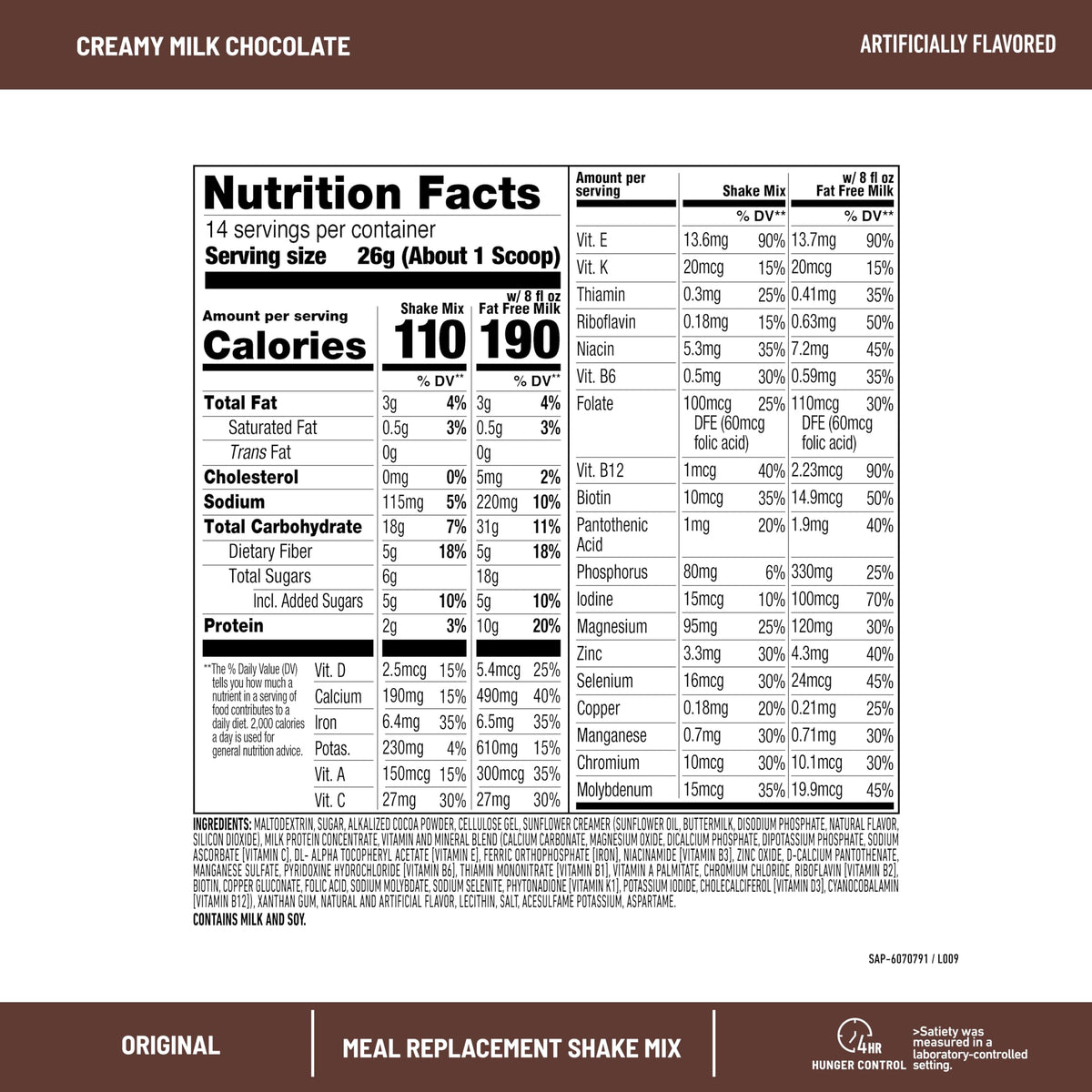 SlimFast Original gluten-free formula with vitamins, shown in the packaging.