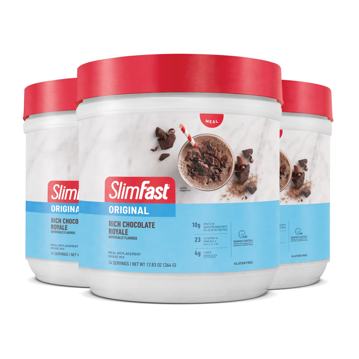 SlimFast Original Rich Chocolate Royale powder tub for convenient weight management.