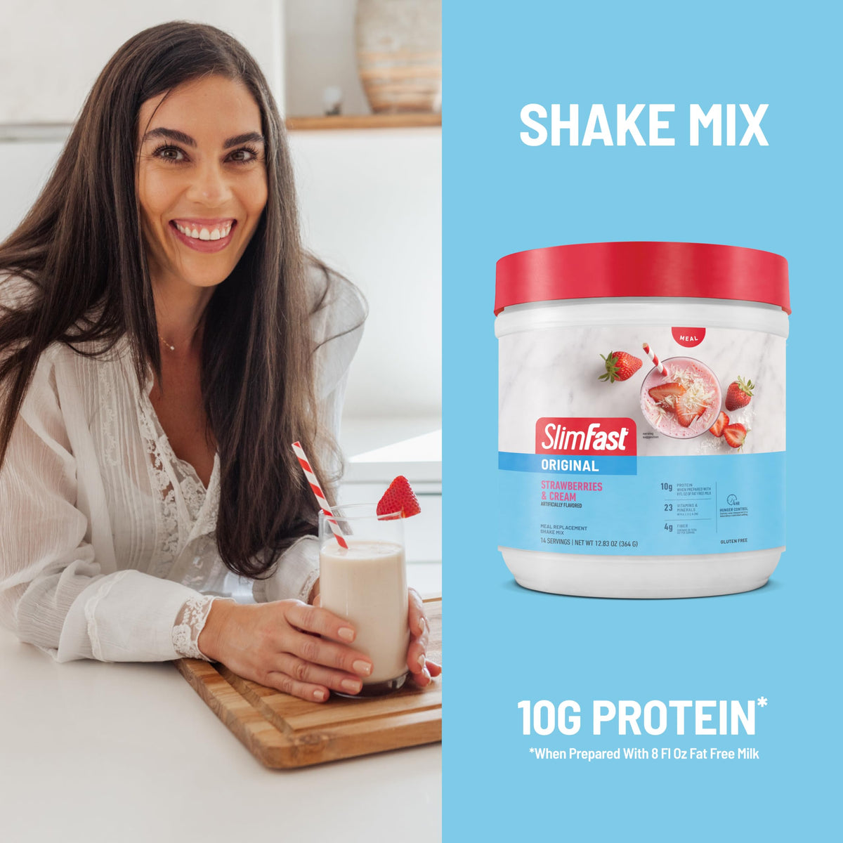 SlimFast Original Strawberries & Cream powder nutrition facts show protein and fiber