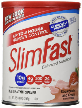 SlimFast Original Strawberries & Cream shake mix canister for convenient meal replacement