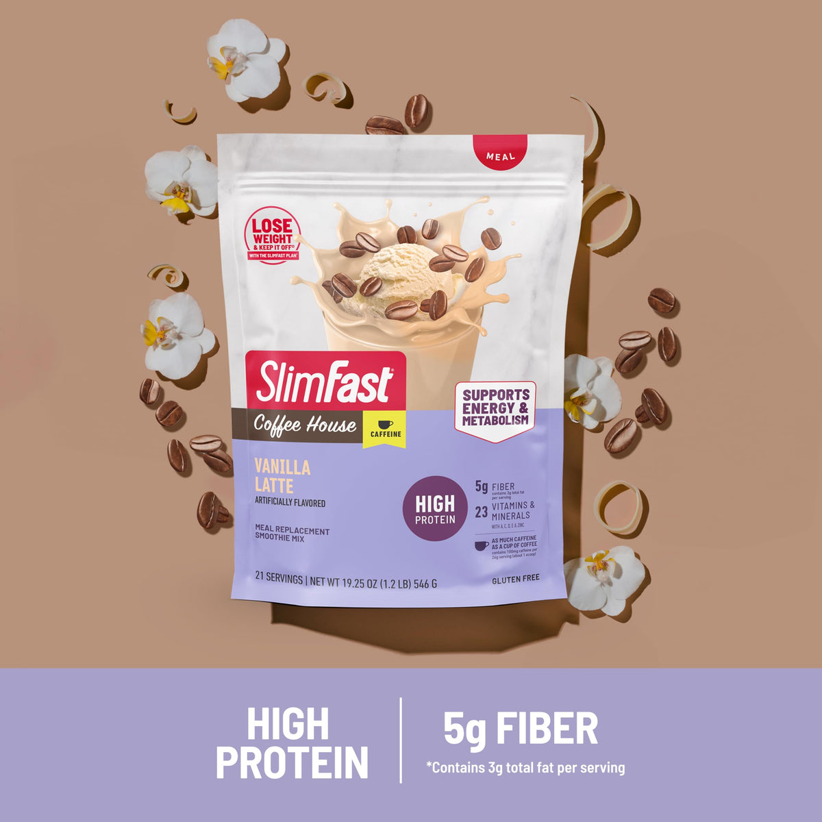 SlimFast protein powder caffeine mug with milk ready for blending