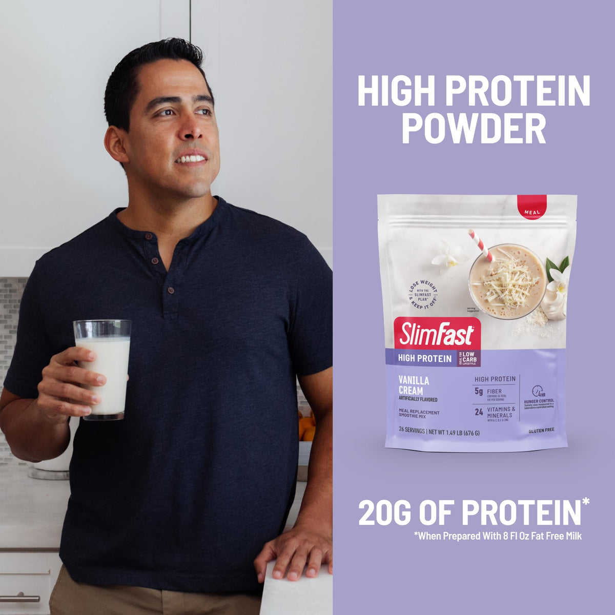 Prepared SlimFast vanilla cream smoothie with ice, showcasing rich, indulgent flavor.