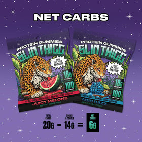 SlimThicc protein gummies close-up reveals chewy texture and satisfying flavor.