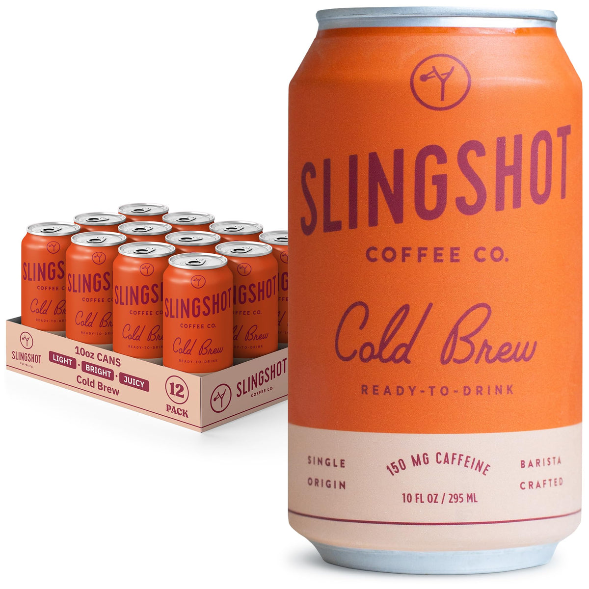 SLINGSHOT COFFEE Ethiopian organic cold brew 12-pack front view highlighting portability