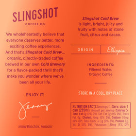 SLINGSHOT COFFEE pouring cold brew into a glass to savor