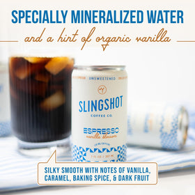 SLINGSHOT COFFEE seven-ounce can pack with label for convenient storage.
