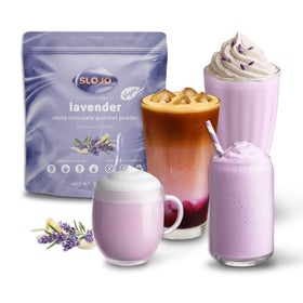 SLO-JO Lavender White Chocolate Powder Canister for premium beverages at home