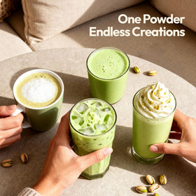 SLO-JO Pistachio White Chocolate powder canister stored neatly for daily use