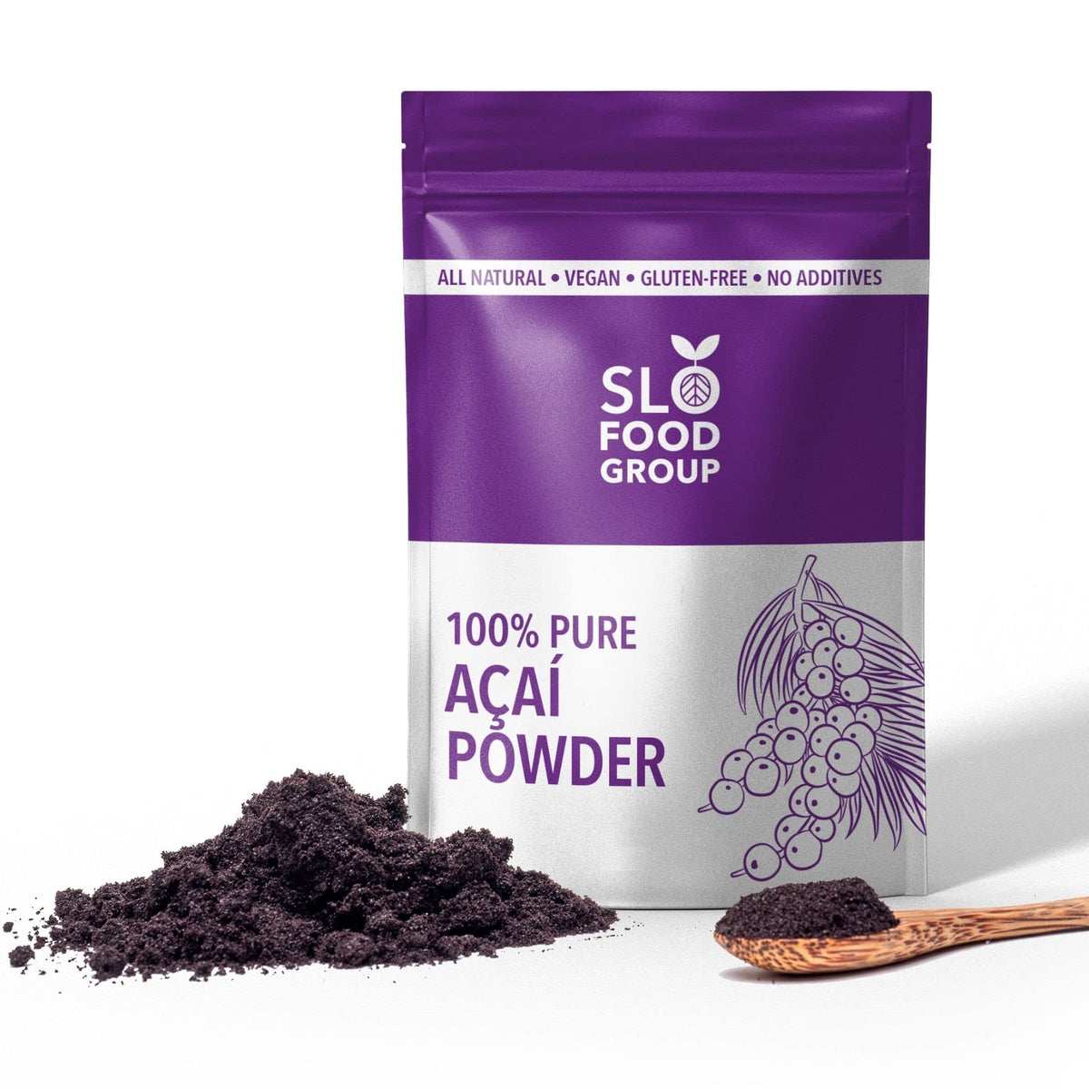 Slofoodgroup acai powder packaging showcases natural ingredients and everyday usability