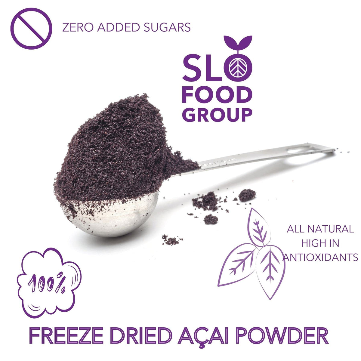 Slofoodgroup freeze-dried acai powder close-up with vibrant color and purity