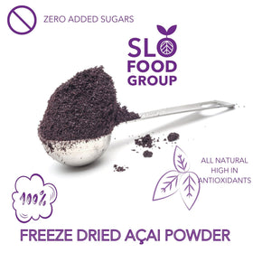 Slofoodgroup freeze-dried acai powder close-up with vibrant color and purity
