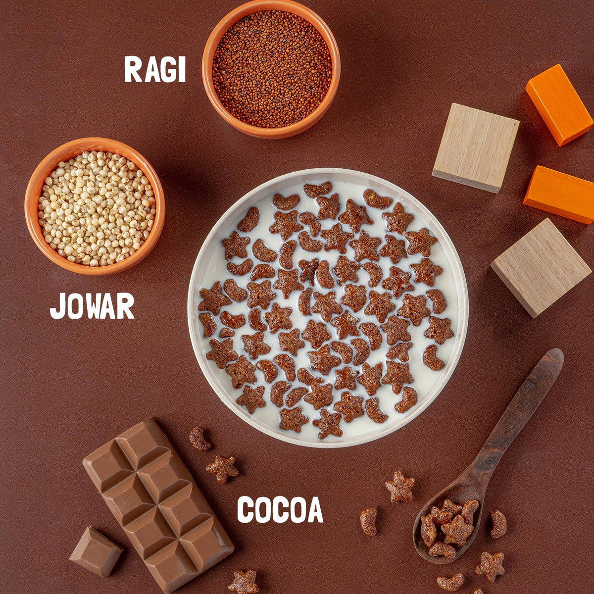 Slurrp Farm Choco Crunch Ragi Cereal pack shot showing no maida or refined sugar