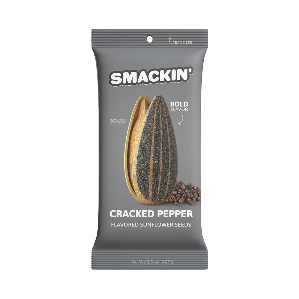SMACKIN' Sunflower Seeds cracked pepper bottle, bold flavor for snacking