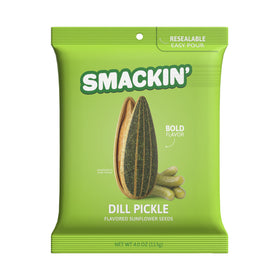 SMACKIN' Dill Pickle 4oz bag showing bold flavor for on-the-go snacking.