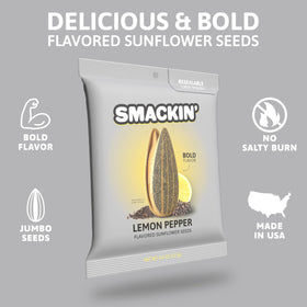 Close-up of jumbo SMACKIN' Lemon Pepper seeds with seasoning