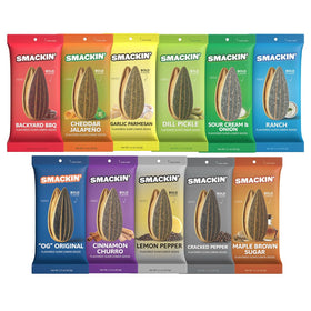 SMACKIN' Sunflower Seeds roaster jumbo small-batch bags, a bold, satisfying snack.