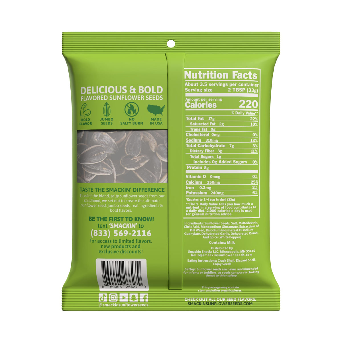SMACKIN' Dill Pickle seeds ready to snack or spice meals.