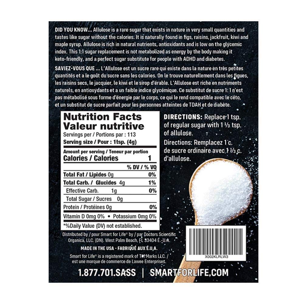 Smart for Life AlluloseSweetener label close-up; USA-made in SQF Level 2 facility.