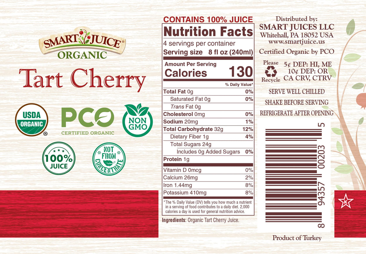Smart Juice Organic Tart Cherry Juice glass-serve presents vibrant color ideal for daily servings.