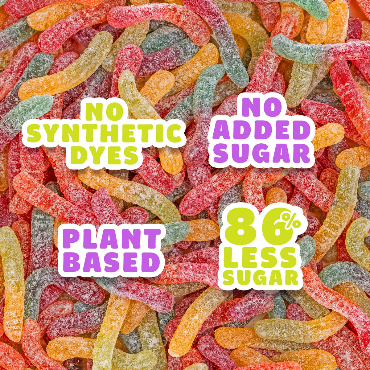 SmartSweets Gummy Worms pink lemonade peach flavor, colorful bite for kids.