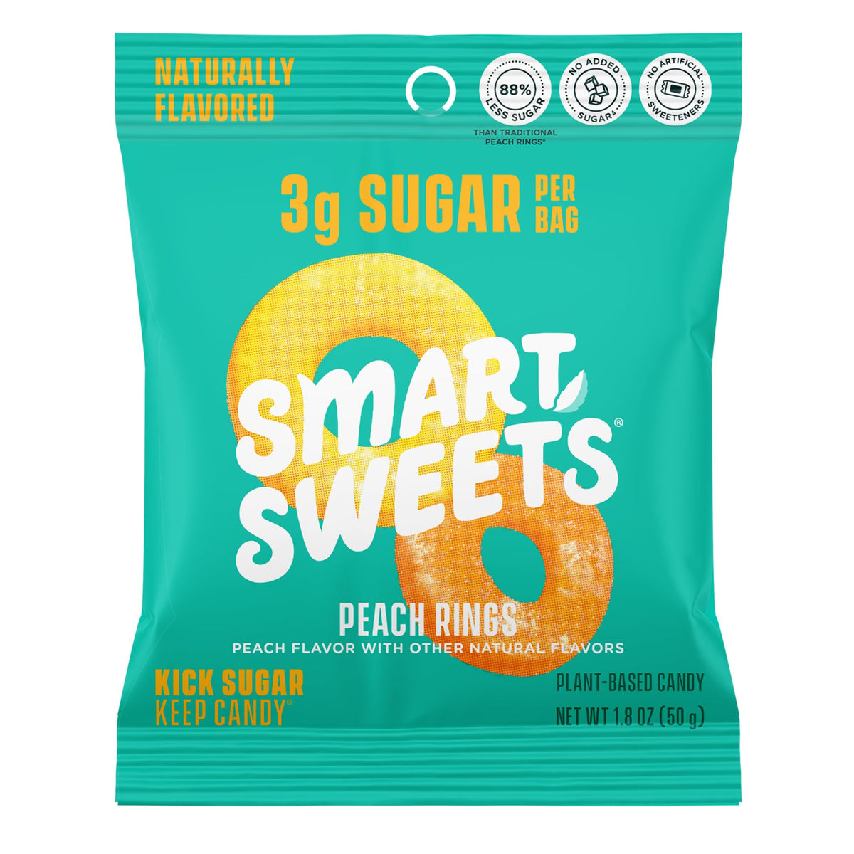 SmartSweets Peach Rings pack of 12, a low sugar candy for guilt-free snacking
