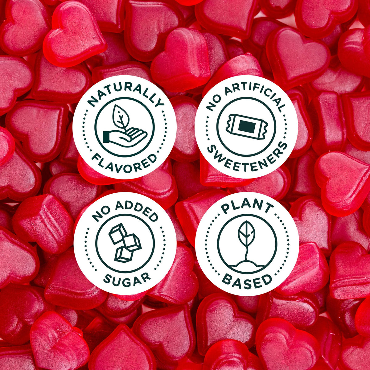 SmartSweets Strawberry Hearts close-up highlights juicy texture and natural flavors.