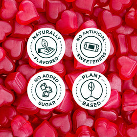 SmartSweets Strawberry Hearts close-up highlights juicy texture and natural flavors.