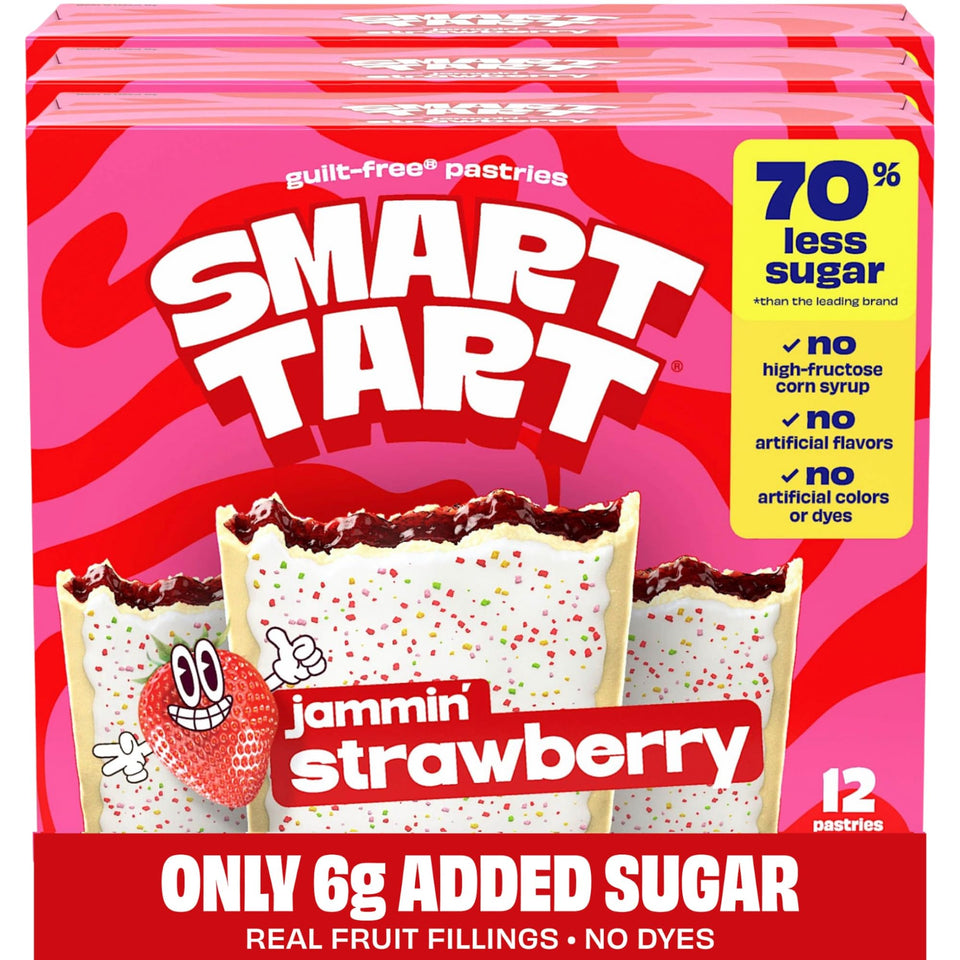 Smart Tart strawberry pastries in a box front, convenient breakfast option for families.