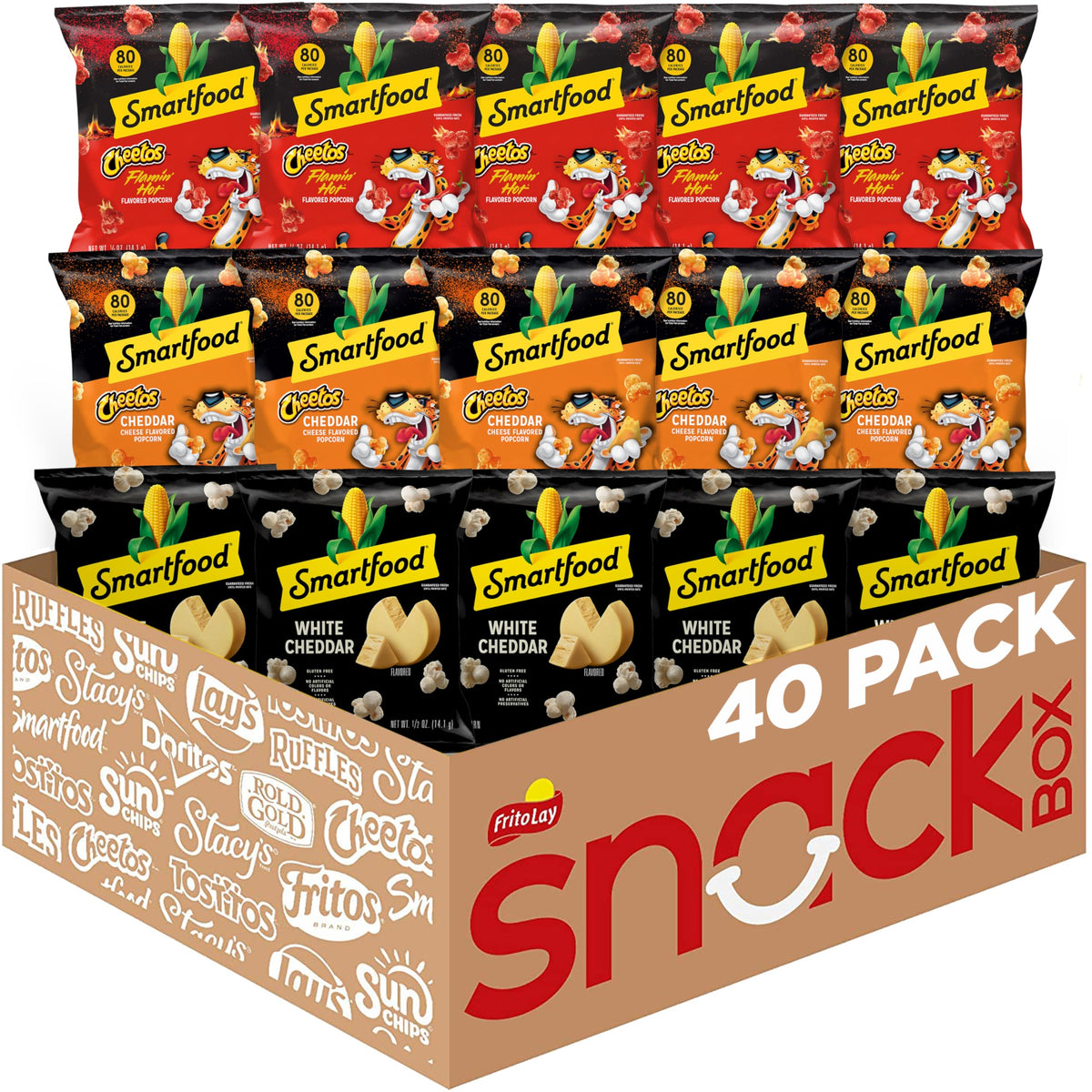 Smartfood Popcorn Variety Pack flatlay, ideal for on-the-go snacking.