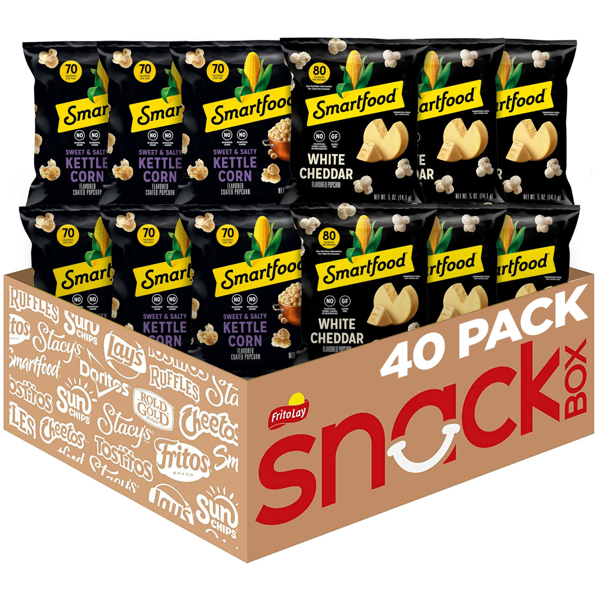 Smartfood popcorn variety pack packaging with logo for quick identification