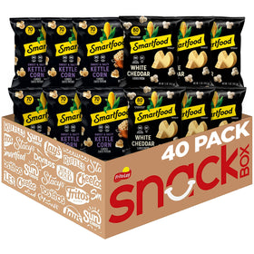 Smartfood popcorn variety pack packaging with logo for quick identification