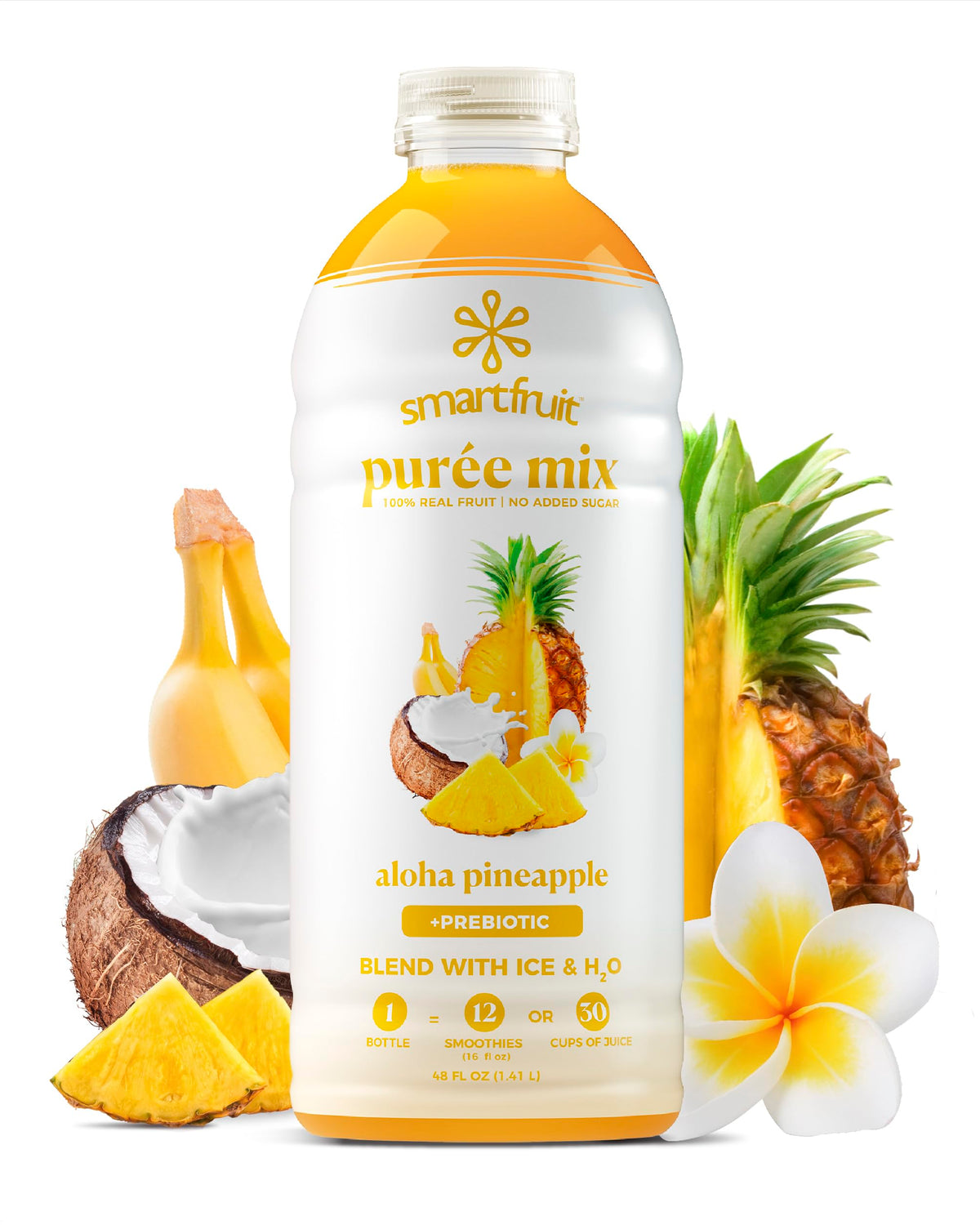 Smartfruit Aloha Pineapple Purée bottle with real fruit for smoothies