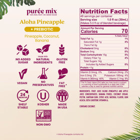 Smartfruit Aloha Pineapple Purée on a kitchen counter for home recipes