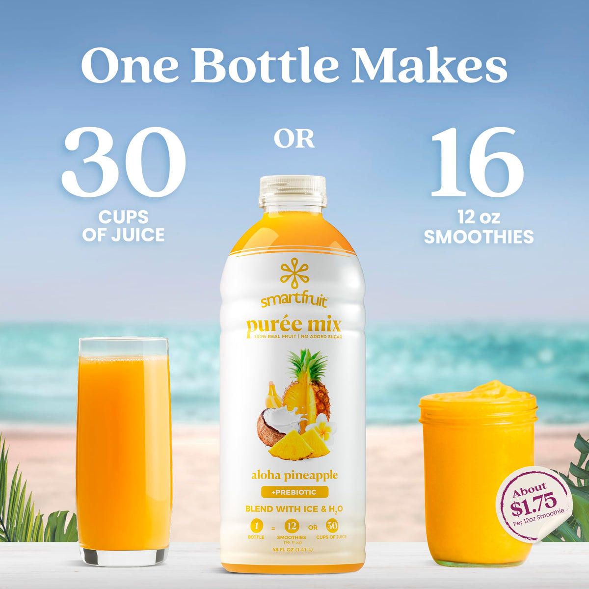 Smartfruit Aloha Pineapple Purée being poured into a glass for juice