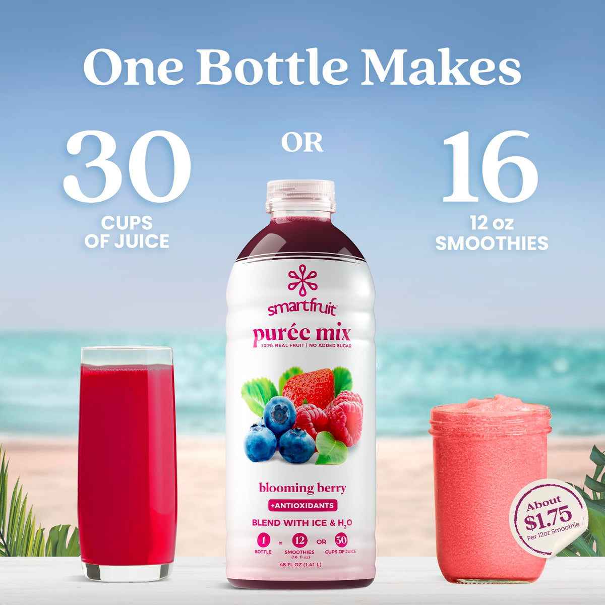 Smartfruit Blooming Berry Purée pour boosts flavor in beverages.