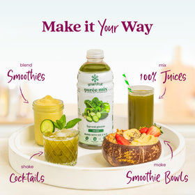 Smartfruit Harvest Greens + Detox topping yogurt with fresh berries.