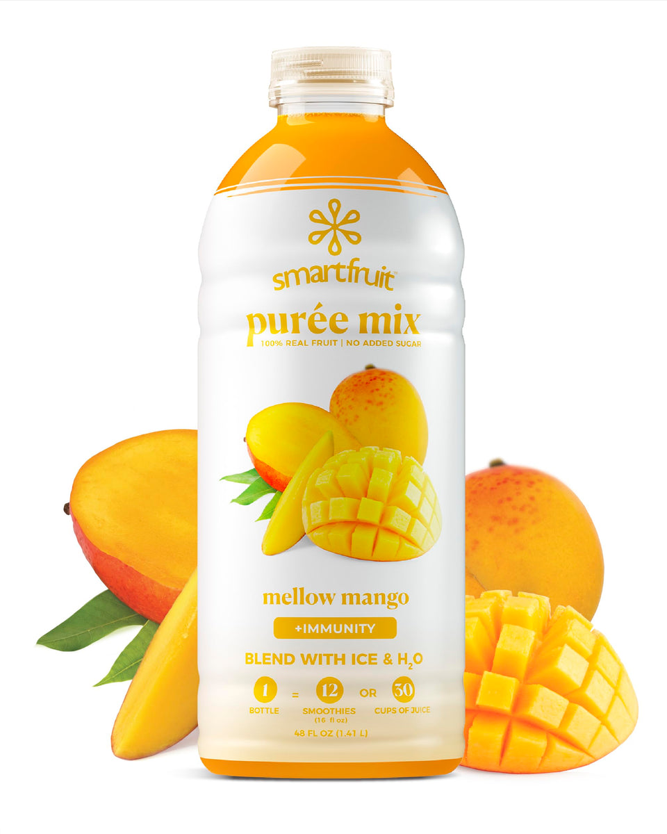 Smartfruit Mellow Mango bottle ready for smoothies