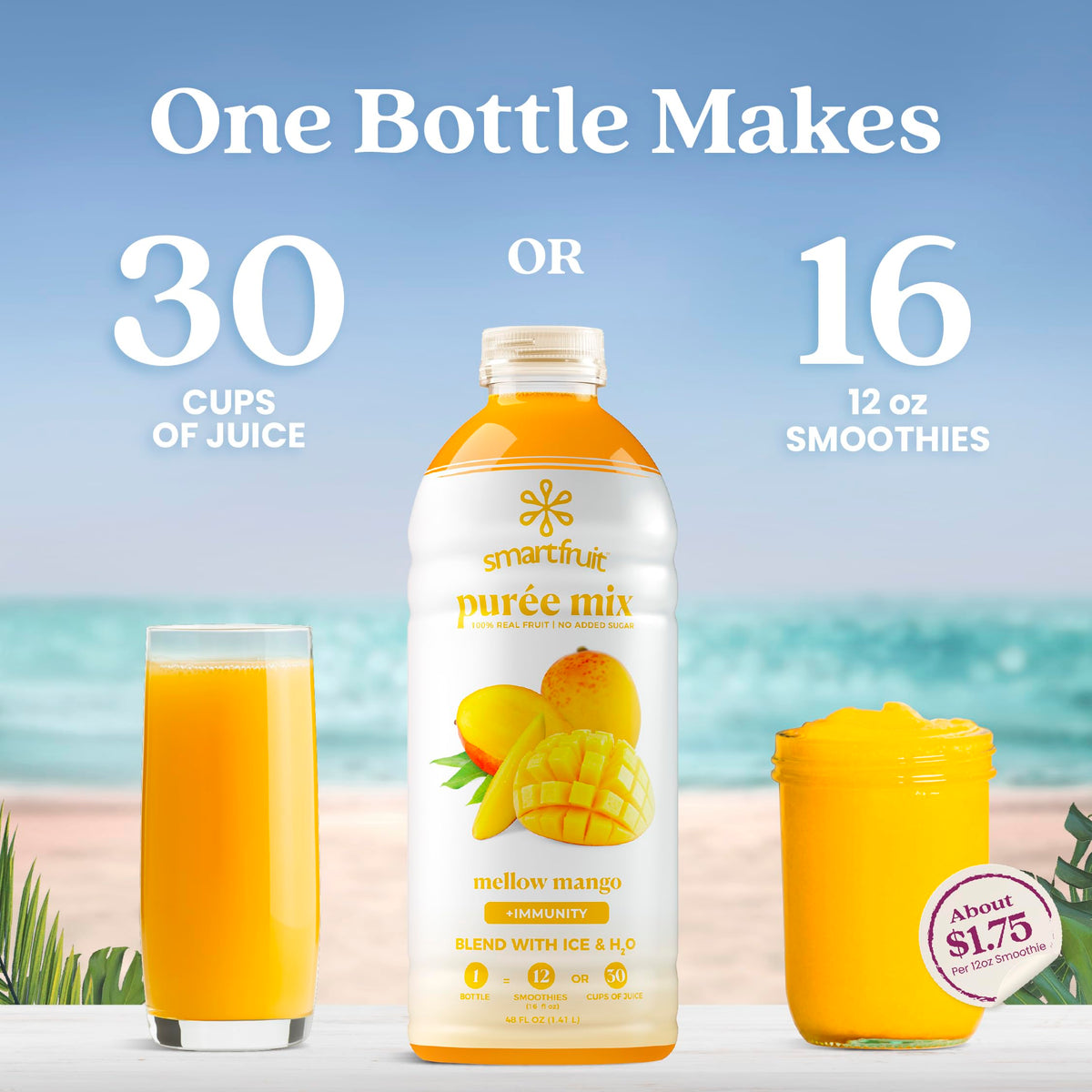 Smartfruit Mellow Mango label close-up highlighting real fruit purée