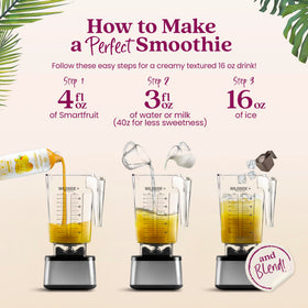 Pouring Smartfruit Mellow Mango into a glass for juice