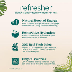 Smartfruit Recharge Refresher canister front displaying 48oz mix and caffeine info.