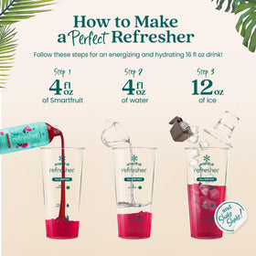 Smartfruit Recharge Refresher dragon fruit pour into glass showing vibrant color.