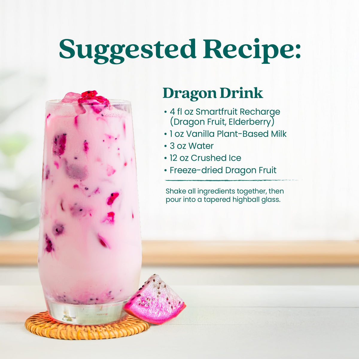 Smartfruit Recharge Refresher scoop and resealable canister for convenient prep.