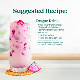 Smartfruit Recharge Refresher scoop and resealable canister for convenient prep.