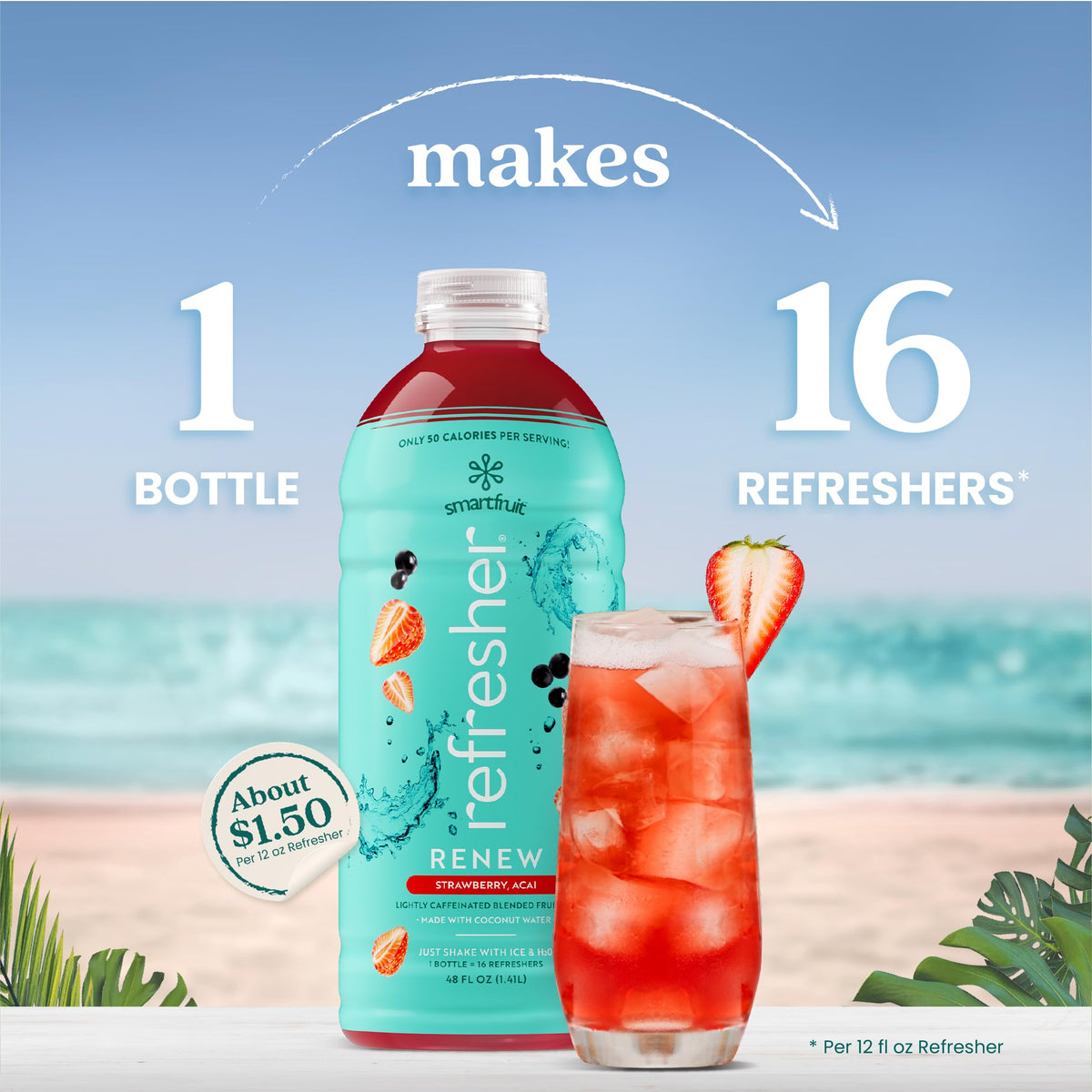 Pouring Smartfruit Renew Refresher into a glass shows vibrant flavors