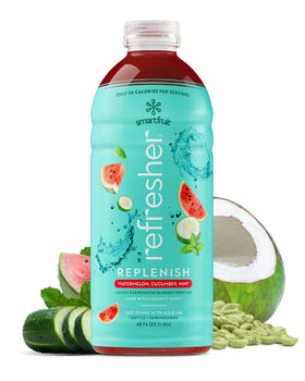 Smartfruit Replenish Refresher bottle with watermelon, cucumber, and mint flavor for hydration.